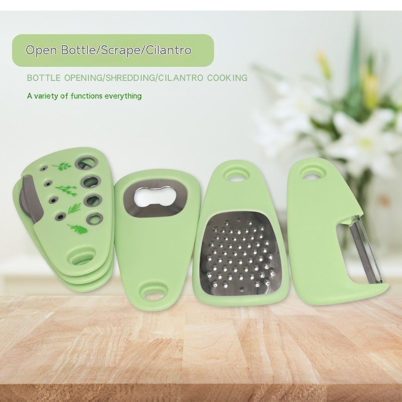 6-in-1 Multifunction Kitchen Gadget Set – Peeler, Garlic Crusher, Slicer & Bottle Opener Combo Tool