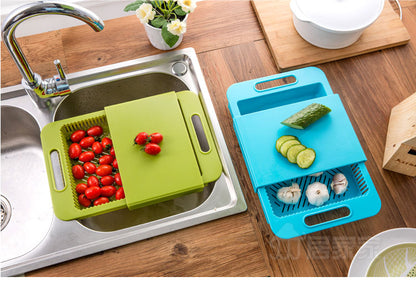 Multifunction Kitchen Cutting Board with Drain Basket & Sink – Smart Chopping Board for Vegetables, Meat & Meal Prep