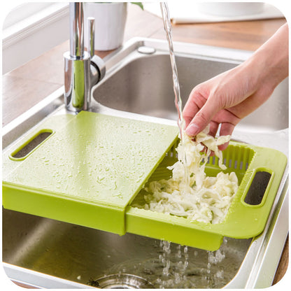 Multifunction Kitchen Cutting Board with Drain Basket & Sink – Smart Chopping Board for Vegetables, Meat & Meal Prep