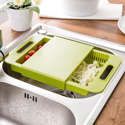 Multifunction Kitchen Cutting Board with Drain Basket & Sink – Smart Chopping Board for Vegetables, Meat & Meal Prep