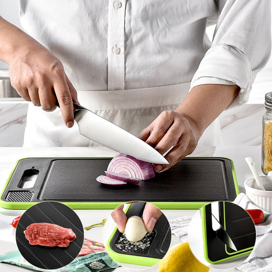 4-in-1 Defrosting Cutting Board with Knife Sharpener – Double-Sided Smart Chopping Board & Food Prep Tool