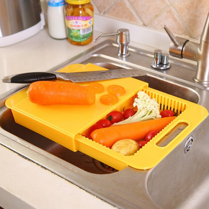 Multifunction Kitchen Cutting Board with Drain Basket & Sink – Smart Chopping Board for Vegetables, Meat & Meal Prep
